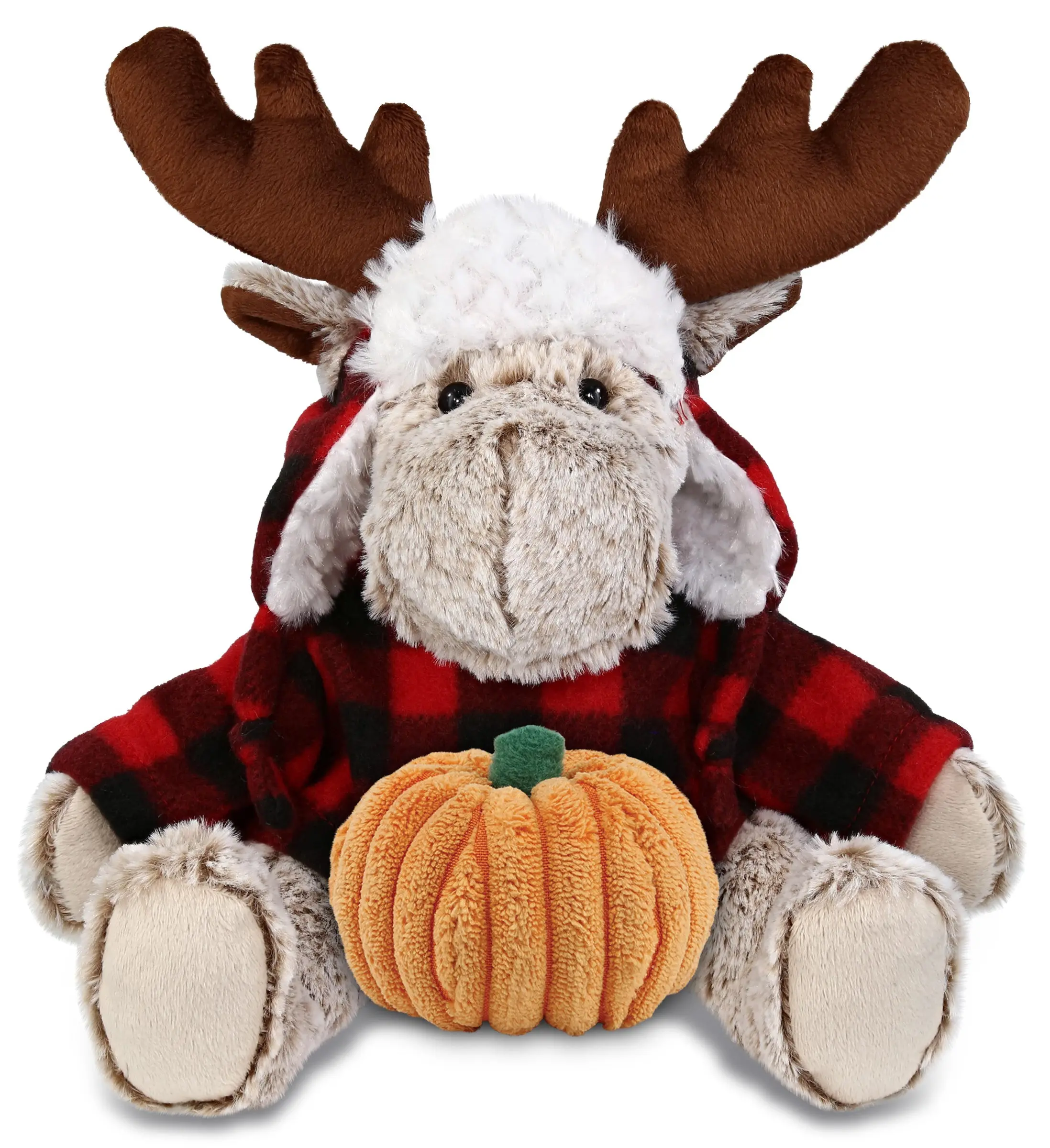 DOLLIBU Unisex Thanksgiving Pumpkin Decor Stuffed Animal Plush - Super Soft, 1 Red Plaid Outfit Moose Plush for Friends and Family