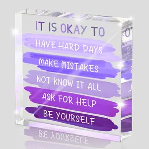 Mental Health "It is Okay to..." Desk Sign, Desk Signage Decoration - 4x4 Inch Purple Acrylic Affirmation Decor for Women, Therapy Office Decor, Self-Compassion Gifts, Anxiety Relief & Positive Workspace Accessories