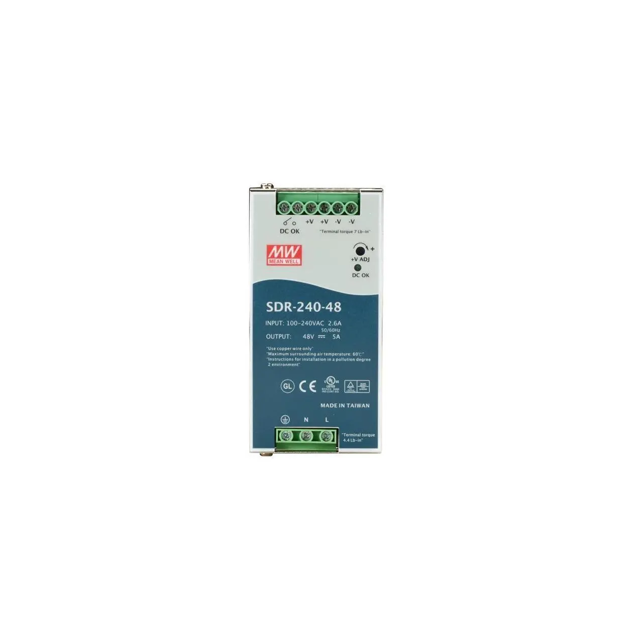 Black Box SDR-240-48 Din Rail Power Supply 240 Watts, 48 Vd