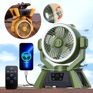 TikTokShopBlackFriday Portable Camping Fan with LED Lantern 20000mAh Rechargeable Battery Power Bank Function Automatic Oscillating Table Fan Remote Control Hook Suitable for Tents Cars RVs Hurricane Survival Kit Usb Charging Fan Rotating Body Fan