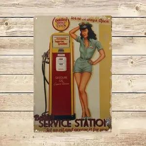 Vintage Gas Station Sign, Service Station Metal Wall Art, Artwork, Vintage Letter Print, Classic Gas Pump Pattern Wall Decor for Home, Bar, Club, Holiday Gift