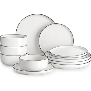12 Piece Plates & Bowls Dinnerware Set – Modern Ceramic Dining Set