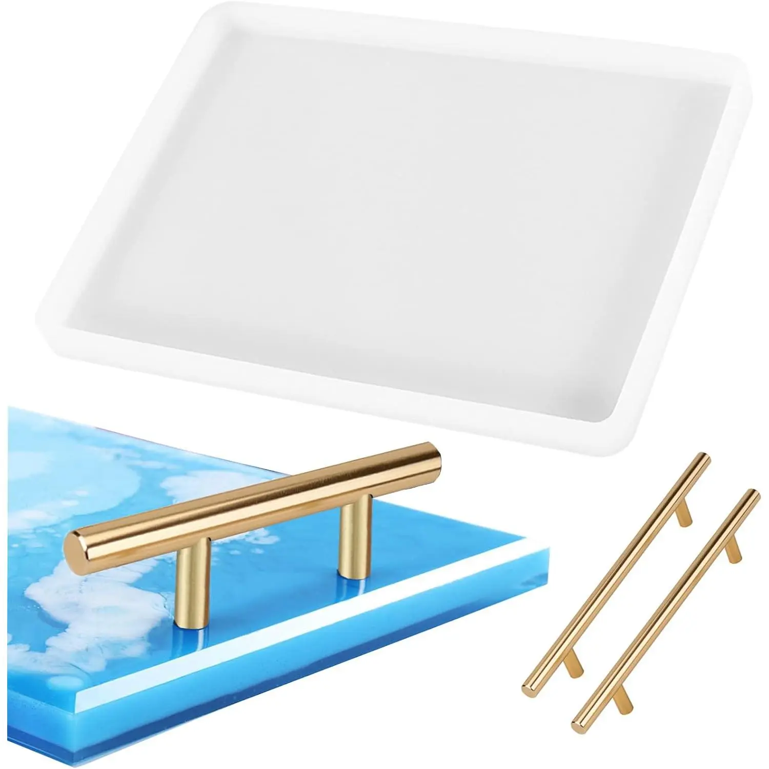 Mold Tray Geode 1 count  Platter Molds and 2 count  Handles, Epoxy  Casting Molds for Making Faux  Tray,Serving Board (molds with 2 count Handles)