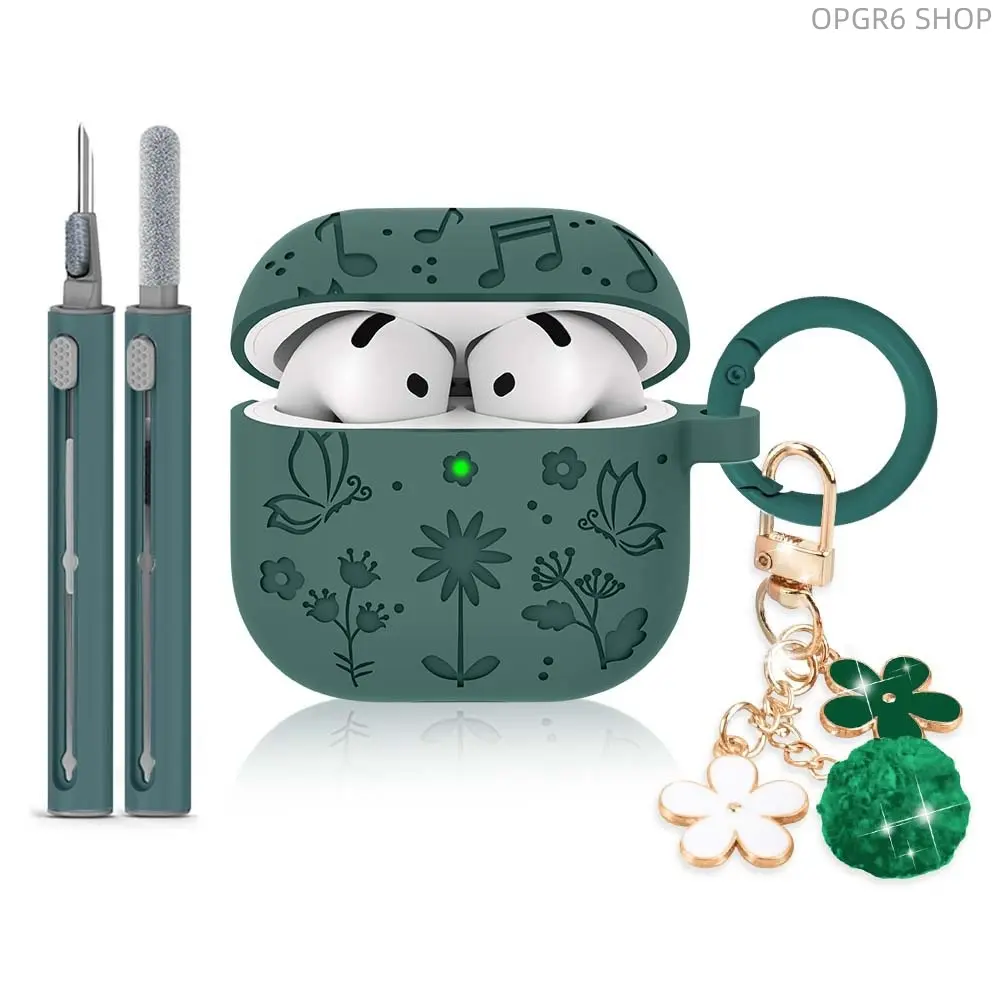 Trendy 3D Relief Flower & Dancing Butterfly Design AirPods 4 Case, Full-Wrap Anti-Drop In-Ear Bluetooth Headset Shell with Keychain for Device Protection