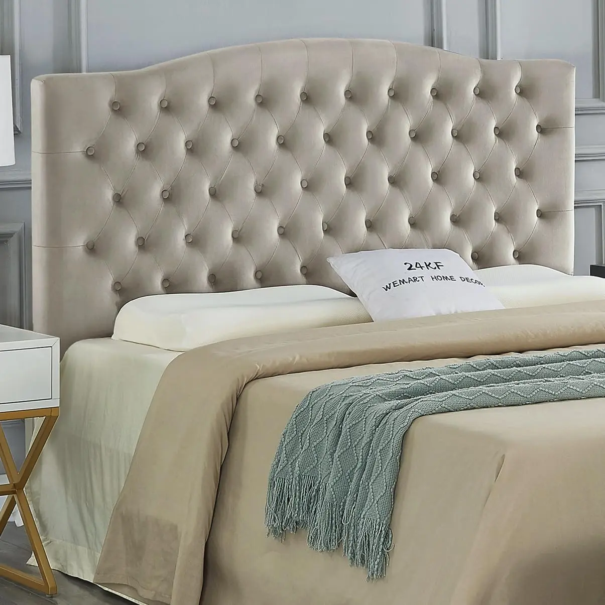 24KF Upholstered Tufted Button Velvet Headboard,Comfortable Fashional Headboard Queen/Full Size,Taupe