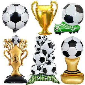 Football Theme Aluminum Foil Balloon Set, Includes Large Football Stack, Trophy, Cleats, Champion Cup, Perfect for Parties, Events, Fans Gatherings