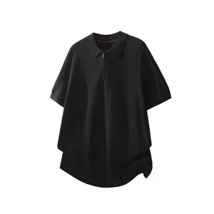 New summer heavyweight knit retro jacquard polo-collar short-sleeve T-shirt for men — stylish loose fit, breathable casual top; ideal for holiday outfits and a gift for him