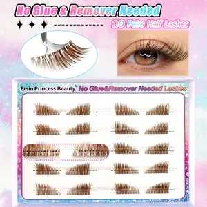 10 Pairs Half Lash False Eyelashes, Self-Adhesive, No Glue, Natural Volume, Portable Travel Pack, Perfect for Gifts