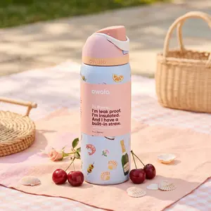 Owala FreeSip 32 oz Picnic Prep Stainless Steel Water Bottle Limited Edition Insulated Travel Tumbler with Built-in Straw for School Work Gym Daily Use