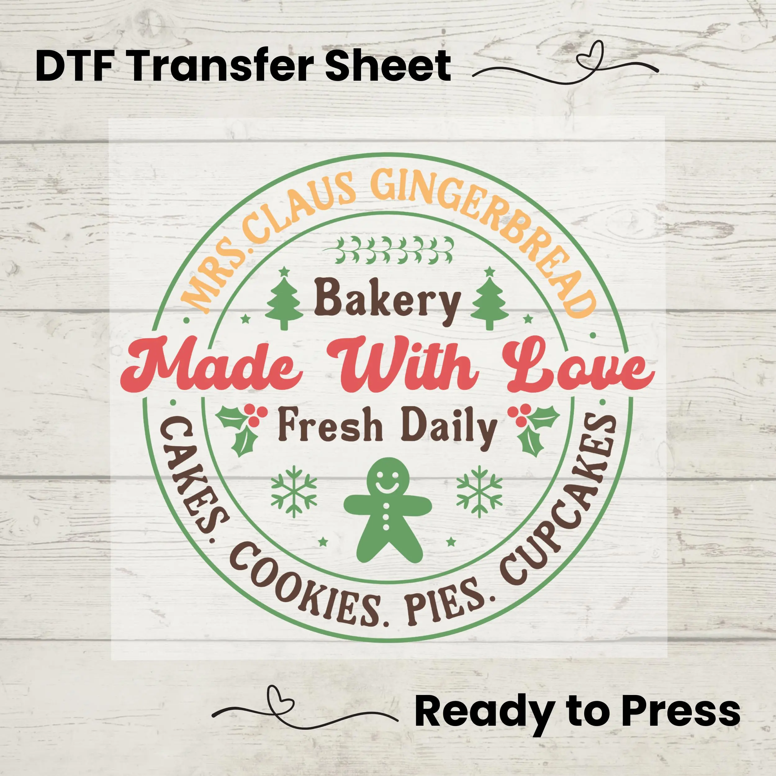 Mrs. Claus Gingerbread Bakery DTF, Transfer Sheet, Ready to Press, Custom Dtf, Heat Transfer, Christmas Gift, Holiday Baking, Sweater Gift