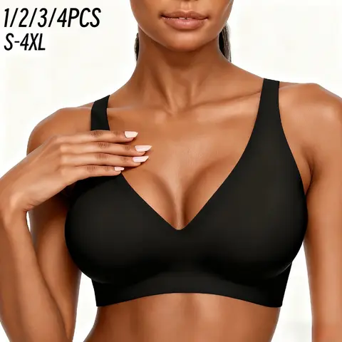 1/2/3PCS Jelly Wireless Womens Comfortable Wireless Bras Push Up Bralettes Seamless Tshirts Bras Deep V Everyday Bras S 4XL