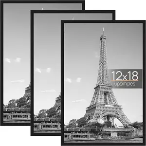 12x18 Picture Frame Black 3 Pack, Scratch-Proof Poster Frames 12x18 for Photo Gallery - Slide-In Strips, Horizontal or Vertical Wall Mounting