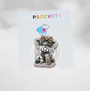 Highland Cow Black Coquette Phone Grip, Cute Girly Farm Aesthetic Magsafe Magnetic Kickstand Holder, Sweet Trendy Gift For Her