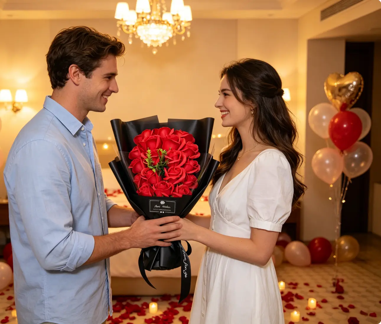 24 Red Rose Scented Soap Flower Bouquet - Romantic Valentine's Day Gift for Her, Forever Rose Bouquet with Black Wrapping, Perfect Anniversary/Birthday Present for Girlfriend/Wife Valentine Red Rose Soap Bouquet | Forever Flower Gift, Romantic Artificial