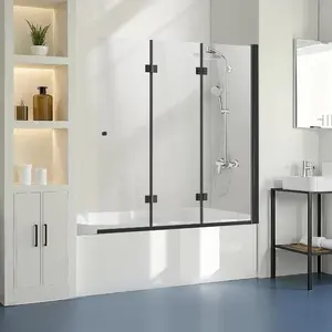 VEVOR Bathtub Shower Door, 51 Wx 56 H, Frameless Foldable Hinged Shower Door, Tri-Fold Shower Glass Door with 1/4 in Tempered Glass Door, 180Rotating and Folding Design, for Bathtub, BlackVEVOR Super Brand Day
