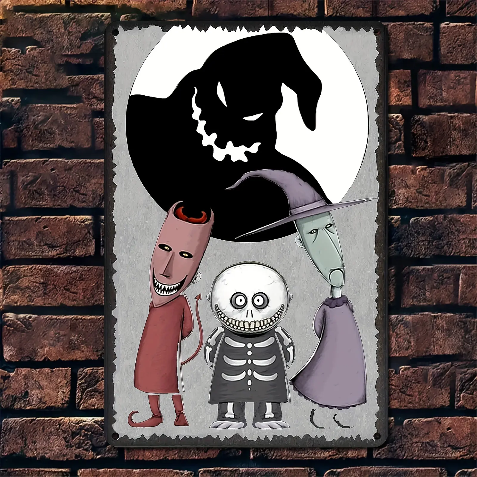 Nightmare Before Christmas Vintage Rectangle Metal Tin Sign (8in x 12in) - Spooky Wall Art, Home Decoration for Bar Hanging Festive Decor