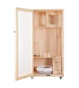 Laifug Wooden Cat House, Single Door, Large Cat Condo for Indoor and Outdoor Cats, Multi-Feature Luxury Cat Villa, Catio Cat Enclosure for Cats and Breeds