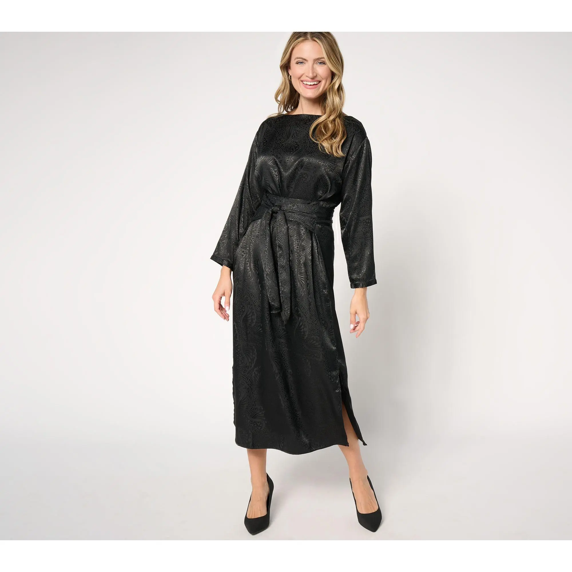 Me by Jennie Garth Petite Chelsea Satin Dress with Self Tie