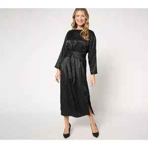 Me by Jennie Garth Petite Chelsea Satin Dress with Self Tie