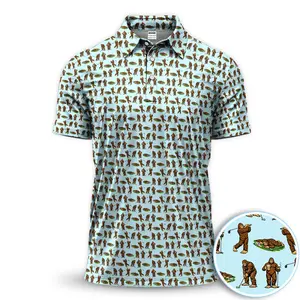 Funny Bigfoot Golf Polo Shirt for Men – Sasquatch Golfer Pattern Shirt, Unique Golf Outfit Gift for Golf Lovers