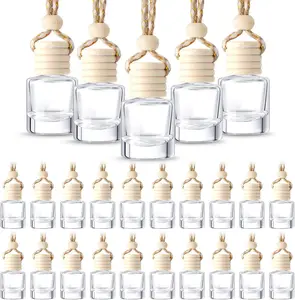 50Pcs Cylinder Empty Glass Diffuser Bottles, Hanging Car Air Freshener Pendant, Portable Essential Oil Fragrance Aromatherapy Ornaments, DIY Refillable Perfume Bottle Auto Interior Decor