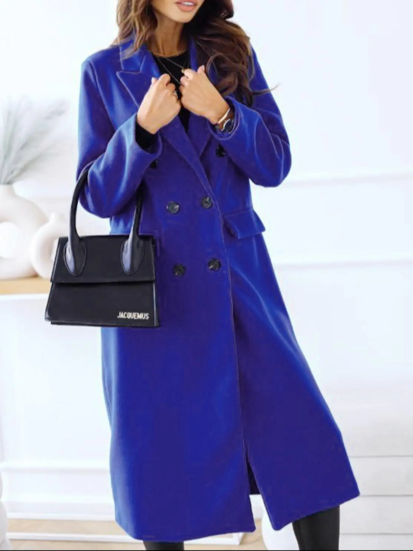 Women's Fall Winter Plain Color Lapel Button Wool Coat Jackets, Casual Long Sleeve Padded Design with Pockets, Trendy Outerwear for Daily Wear