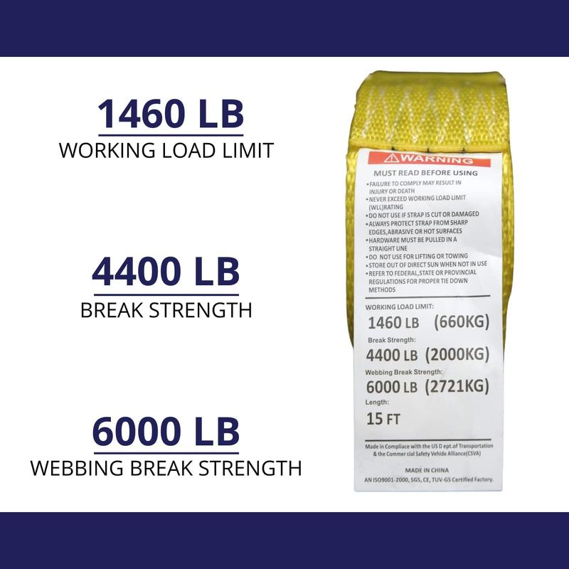 "2" x 15' E-Track Ratchet Straps 4400LB Tie Down for Heavy Duty Towing (2 Pack)"