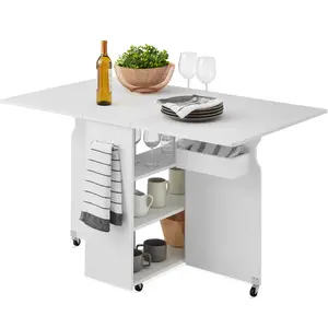 Best Choice Products Multipurpose Folding Table w/ Wheels, 3 Storage Shelves, Cubby, Handle Best Choice Products Multipurpose Folding Table w/ Wheels, 3 Storage Shelves, Cubby, Handle