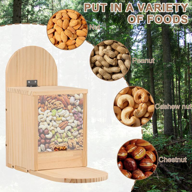Squirrel Feeder Wood Squirrel Feeder House Cute Chipmunk Feeder Compact Wood Squirrel House Outdoor Squirrel Feeder Stand Easy Filling Squirrel Feeding Station for Yard Porch