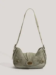 American Vintage Military Patchwork Underarm Bag, 2026 Summer New Trendy Versatile Hot Girl Handbag, Stylish Shoulder Bag