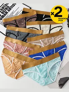 2/3/4 Pcs Random Color Men's Underwear Solid Plain Briefs, Bikini Style, Minimalist, Triangle, Breathable & Comfortable for Swimming, Beach & Home Wear