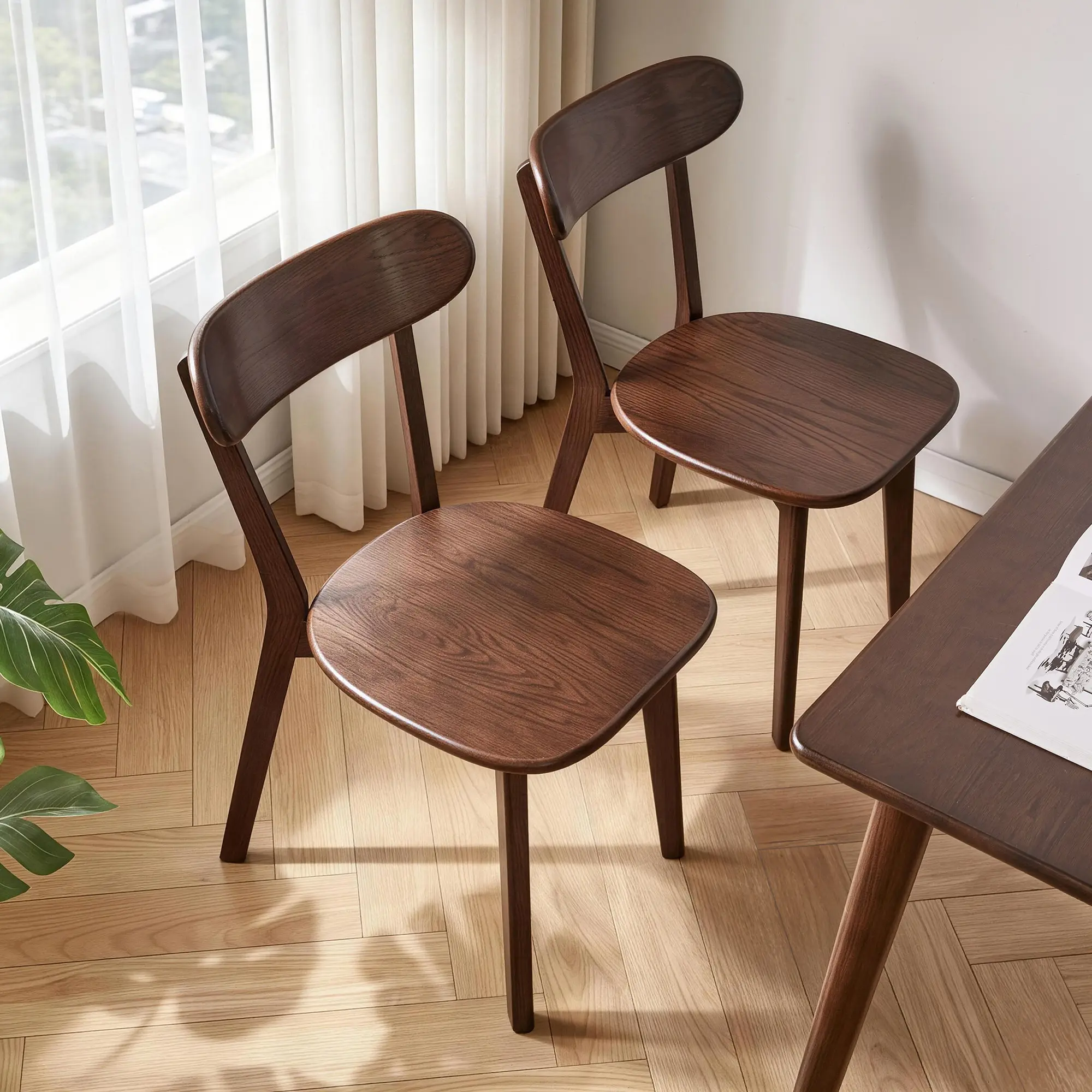 100% Solid Oak Dining Chairs Set of 2, Mid Century Modern Farmhouse Kitchen Chairs, Butterfly Curved Back Wooden Side Chairs, Vintage Ergonomic Dining Room Chairs for Home Restaurant Study