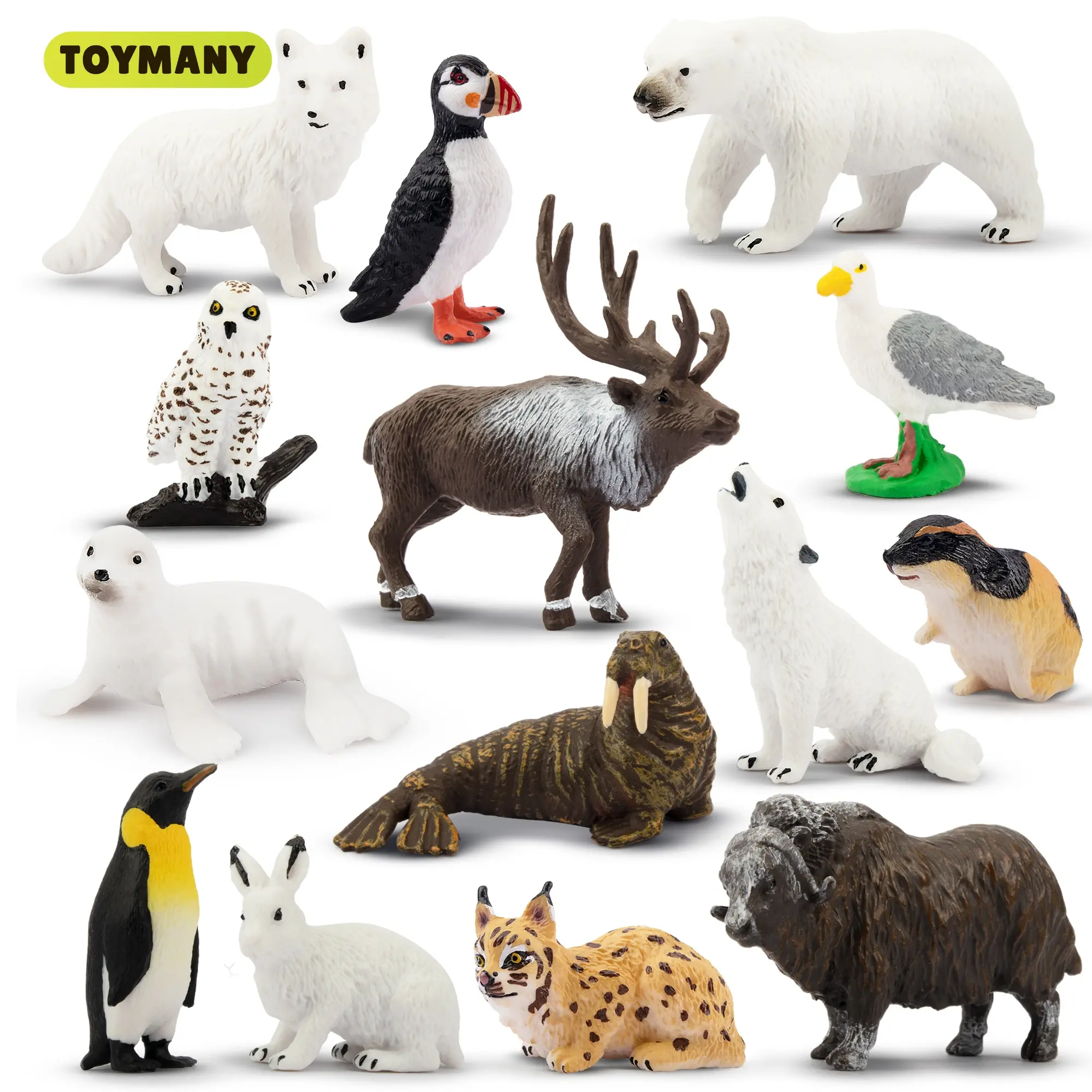 TOYMANY 14pcs Mini Arctic Colored Plastic Animal Figurines - Realistic Collectible Figures, Kids' Toys for Age 3+, Decorative Set, Ideal Christmas Gift Ideas for Kids