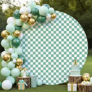 7.2FT Green Round Backdrop Cover with Oh Baby Decal, Size Adjuster, Universal Fit 7.2ft Circle Stand, Polyester Fabric Arch Cover for Wedding, Birthday Party, Videos, Photography Decor