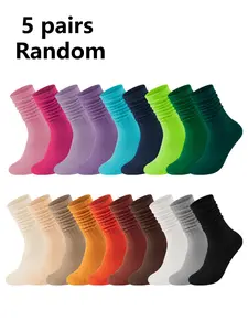 5/10 Pairs Random Color Slouch Socks for Women & Men, Soft Stretchy Cotton Blend Crew Socks, Breathable Casual Everyday Stacked Socks for Daily Wear