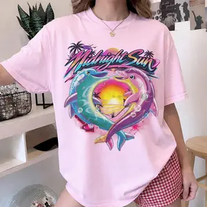 ZL Inspired Midnight Sun Dolphin Graphic Tee Retro Pop Concert Shirt