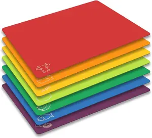 Cutting Board Mats Flexible Plastic Colored Mats with Food Icons, Fotouzy BPA-Free, Non-Porous, Anti-skid back and Dishwasher Safe, Set of 7 Chopping Kitchen Chopping Board Knives Knives