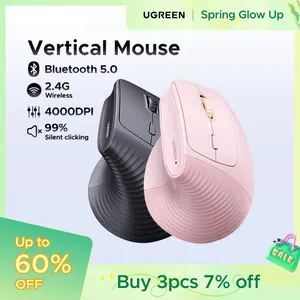 UGREEN Vertical Mouse Bluetooth 5.0 & 2.4G Wireless Ergonomic Mouse with 5 Buttons, 4000 DPI, Balck & Pink Ergonomic Mouse Compatible with PC/Laptop，Only 2.4G Model(Bluetooth not supported),TikTokShopSpringGlowUp,Greenish