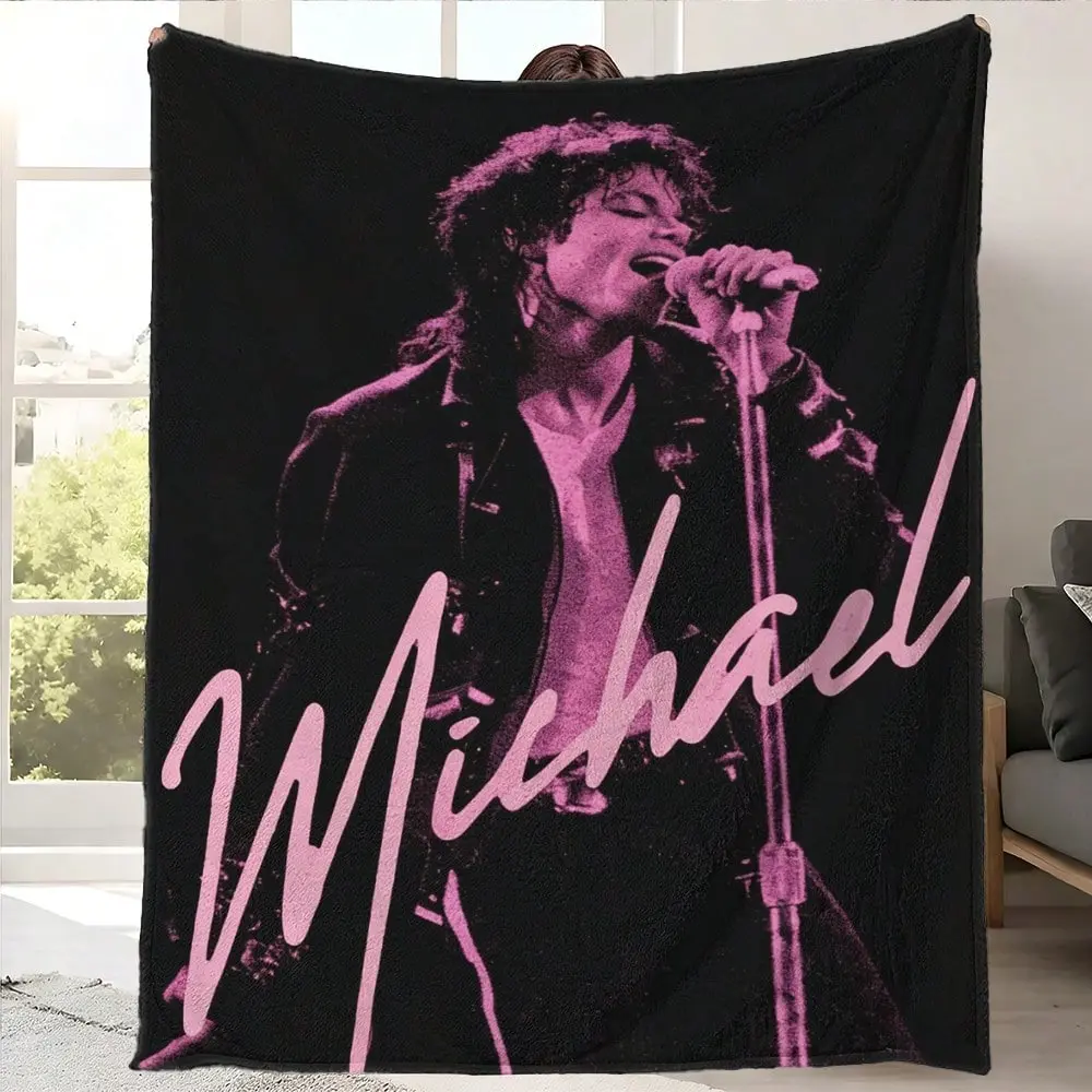 Michael Jackson Pink Live Performance Portrait Fleece Blanket Soft Lightweight Throw for Bedroom Decor Music Legend Fan Gift King of Pop Enthusiast Blanket, Classic, Home & Travel