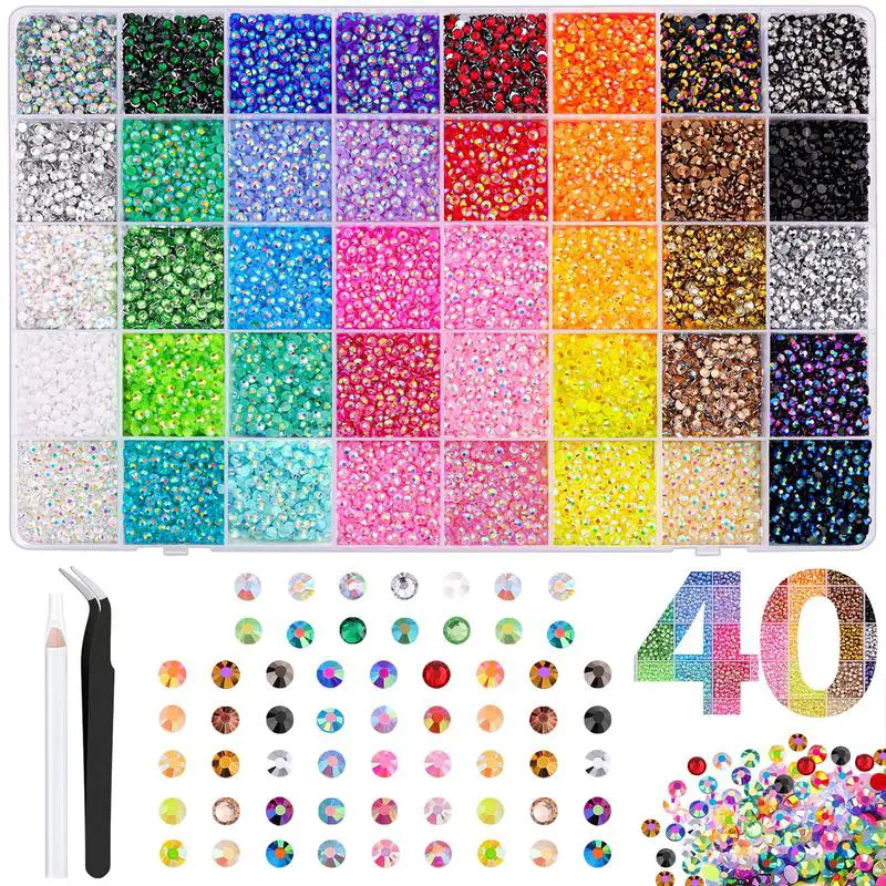 3mm Flatback Resin Rhinestones Kit - 24/40 Colors DIY Bedazzling Set with Pick Up Tools for Nail Art, Clothing, Handmade Crafts