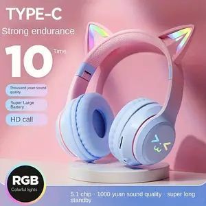 eyd Type-C Cat Ear Wireless Headphones - Foldable & Color-Changing, High-Quality Sound, Comfortable Fit, Long Battery Life, Touch Controls, USB Charging Case Included, Wireless Music Listening|Unique Cat Ears|Soft Cushioning