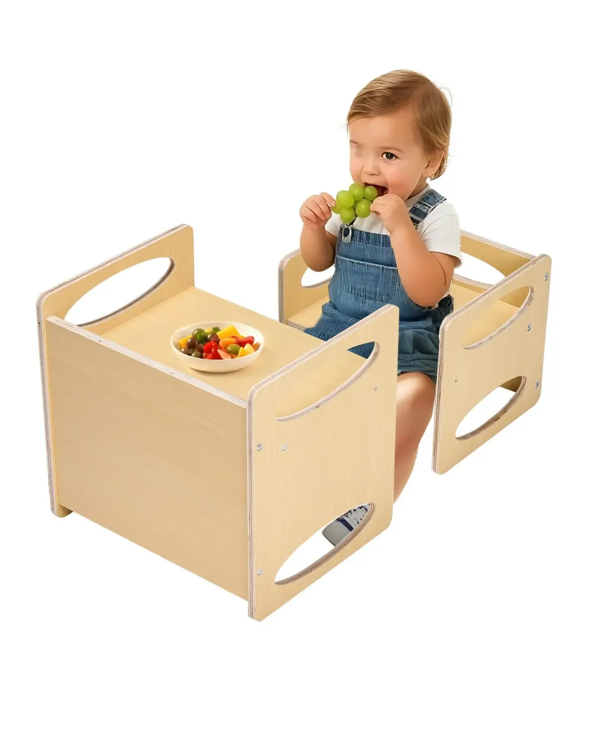 Montessori Weaning Table And Chair Set — Wooden Toddler Table And Chair Set For Ages 1-5, Adjustable Height Kids Montessori Chair And Activity Table, Ideal For Reading, Eating, Playing, Natural Finish