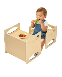 Montessori Weaning Table And Chair Set — Wooden Toddler Table And Chair Set For Ages 1-5, Adjustable Height Kids Montessori Chair And Activity Table, Ideal For Reading, Eating, Playing, Natural Finish