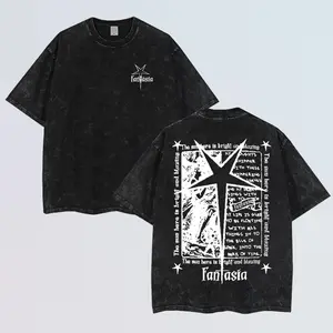 Unisex Fantasia Letter Print Oversize Acid Washed Graphic Print Drop Shoulder Tee, Over Fit Graphic Half Sleeve Round Neck T-Shirt for Summer, men gifts,graphic tee,men's t shirts, Inspired shirts men graphic tees men gifts dailywear outfits men Menswear