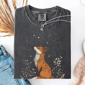 Comfort Colors Fox Shirt, Mystical Cute Fox and Stars T-Shirt, Watercolor Retro Image Fox Tee, Nature Cute Vintage Fox Shirt
