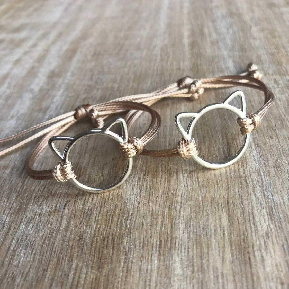 Gold Mommy and Me Cat Charm Matching Bracelets