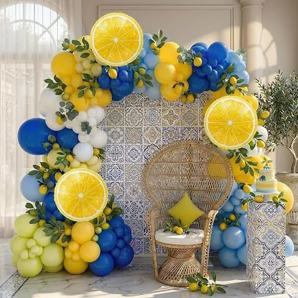 128pc Yellow Pink Lemon Balloon Garland Arch Kit, Sun Foil Balloons, Summer Birthday Bridal Baby Shower Lemonade Decor