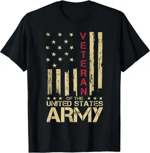 Proud U.S. Veteran T-Shirt for Men and Women, Patriotic U.S. Army Tee with Red Line American Flag, Vintage Distressed Military Design, Trendy Christmas Gift for Veterans