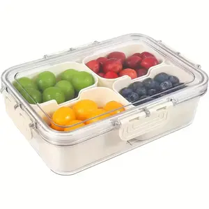 1/2pack Divided Serving Tray with Lid and Handle,4 Compartment Snack Box Container Tray,Mini Small Snackle Box, Portable Charcuterie Container for Party, Picnic, Travel, Food Platter for Snack, Fruits, Veggies