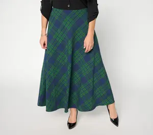 Joan Rivers Petite Biased Plaid Maxi Skirt with Hidden Zipper